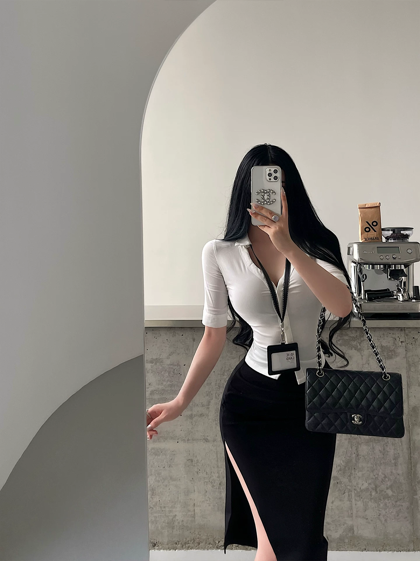 YoungGirlDay Phong cách trưởng thành Pure Desire Hàn Quốc OL Áo sơ mi cổ bẻ vừa vặn ôm eo thon gọn tay lỡ kiểu Hàn Quốc.