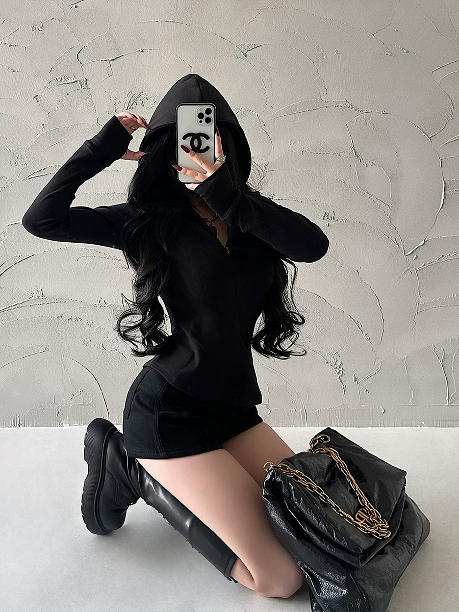 YoungGirlDay Pure Desire Style Có mũ trùm đầu có dây kéo Slim Fit German Velvet Áo nỉ thông thường Áo thun dài tay dành cho nữ.