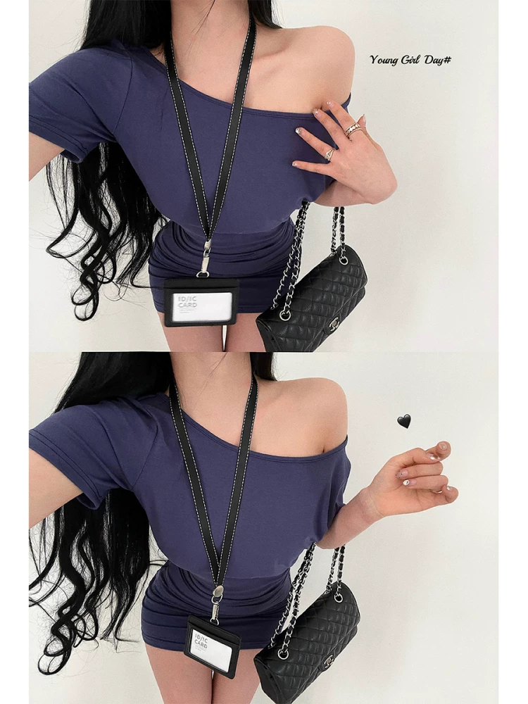 YoungGirlDay phong cách thuần khiết gợi cảm hot girl gợi cảm đường viền cổ bất đối xứng lệch vai ôm eo xếp nếp váy bodycon tay ngắn váy ngắn