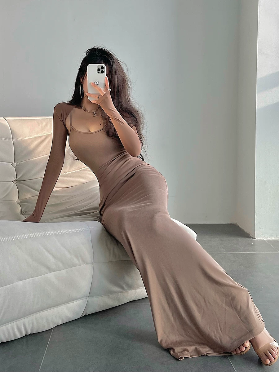 YoungGirlDay Pure Desire Sexy Slim Fit Bodycon Váy dây đeo nàng tiên cá Váy dài đến sàn