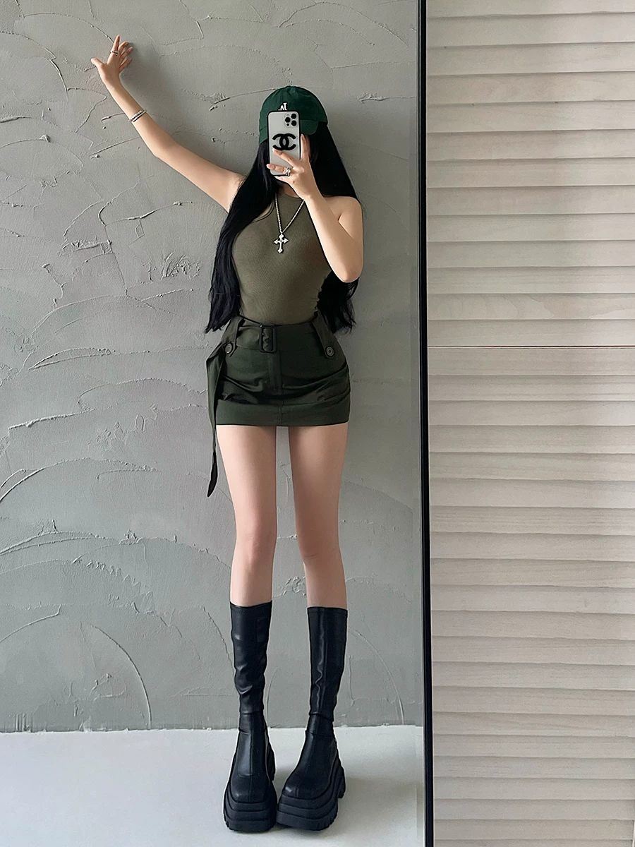 YoungGirlDay váy công sở chống lộ hàng, cạp cao, kiểu dáng hot girl, có quần short an toàn và thắt lưng.