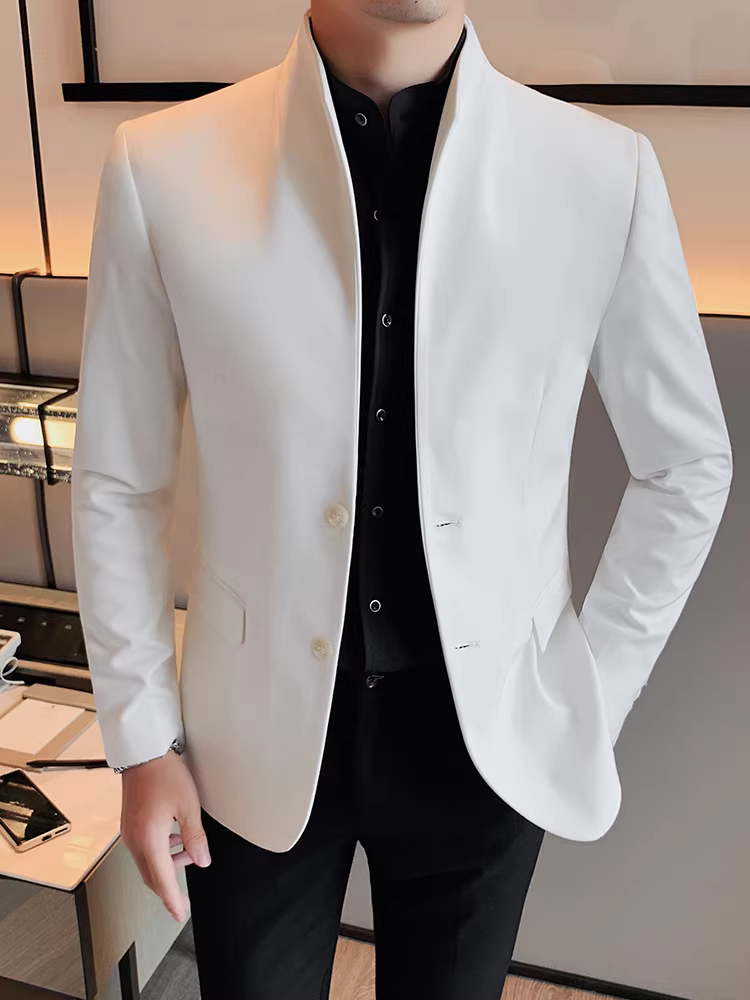 Áo blazer cổ đứng Zhongshan dành cho nam, kiểu dáng xuân thu mới, phong cách công sở lịch lãm cao cấp, dáng ôm, thời trang và đa năng.
