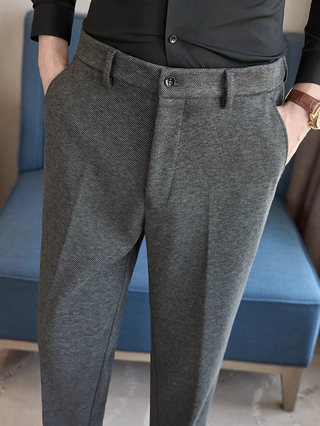 Quần âu nam lưng thun, quần ống đứng dày dặn cho mùa thu đông, quần tây công sở thời trang