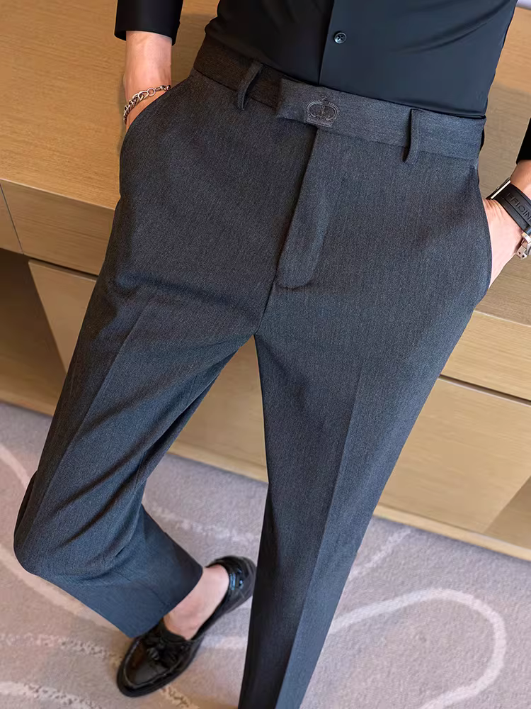 Quần âu nam thêu tay, thích hợp cho mùa xuân và mùa thu, quần tây công sở cao cấp, đa năng, thời trang, hợp xu hướng, kiểu dáng ôm body.