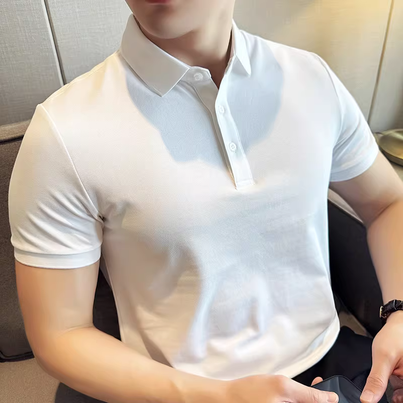 Áo polo nam ngắn tay mùa hè mới thời trang hợp thời trang màu trơn đa năng công sở giản dị cao cấp áo thun dáng ôm vừa vặn