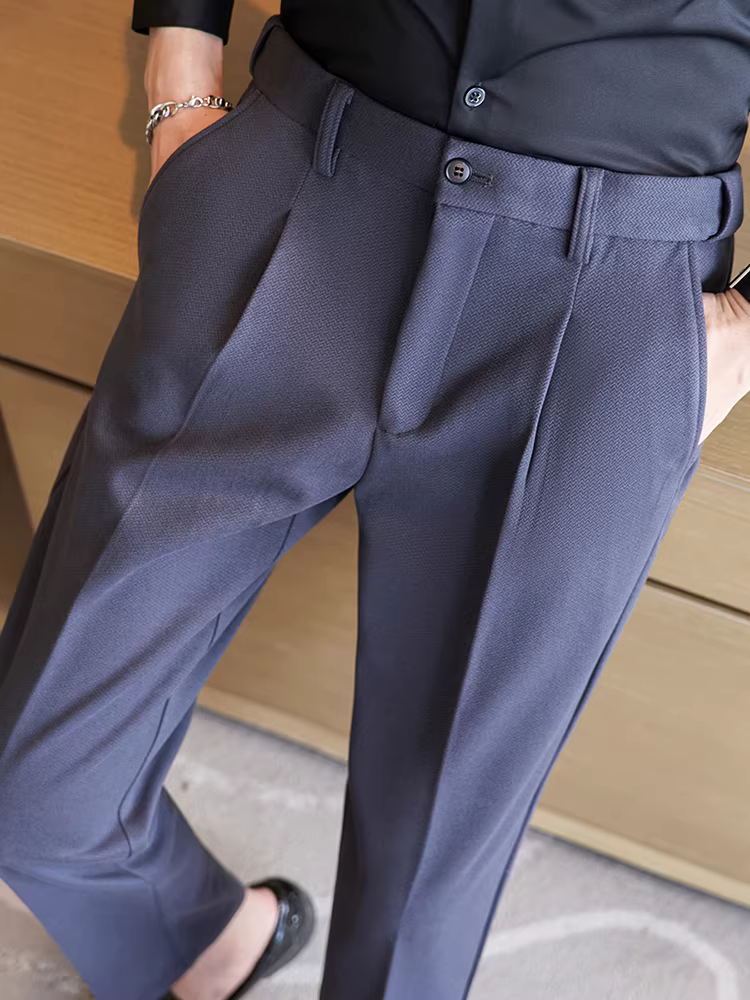 Quần len nam, kiểu dày mùa thu đông, quần dài công sở đa năng cao cấp, kiểu dáng Hàn Quốc ôm dáng, quần âu ống côn.