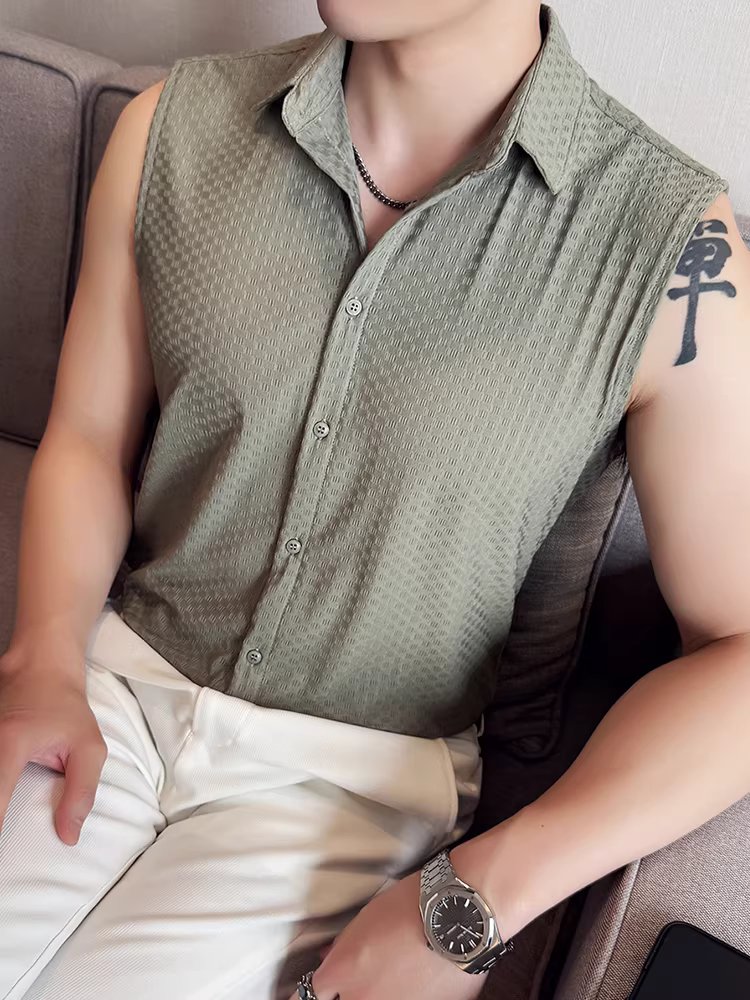 Áo ghi lê nam cao cấp không tay, xu hướng thời trang hè 2025 mới, mát mẻ, thoải mái, thoáng khí.