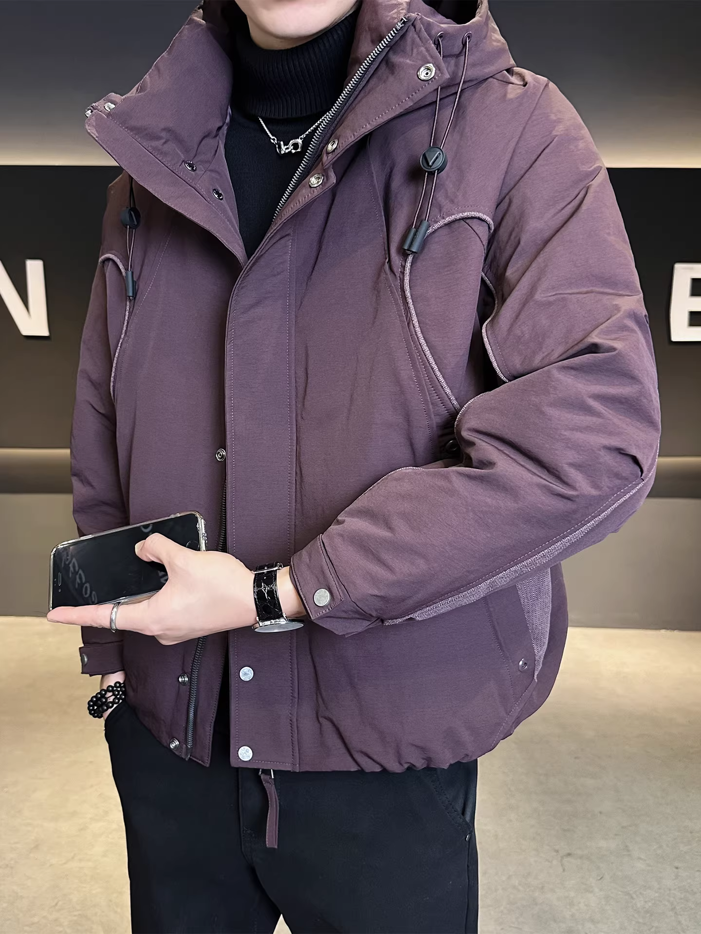 Áo khoác lông vũ có mũ trùm đầu 90% lông ngỗng dành cho nam, kiểu mới mùa đông 2025, dáng rộng, đa năng, dày dặn, ấm áp, chất lượng cao, chống lạnh.