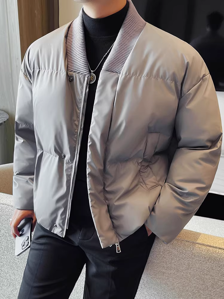 Áo khoác nam không cổ chất liệu cotton mùa đông 2024 thiết kế cao cấp mới, kiểu dáng thường ngày, ấm áp, dày dặn, áo khoác cotton ngắn
