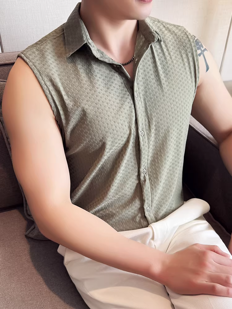 Áo ghi lê nam cao cấp không tay, xu hướng thời trang hè 2025 mới, mát mẻ, thoải mái, thoáng khí.