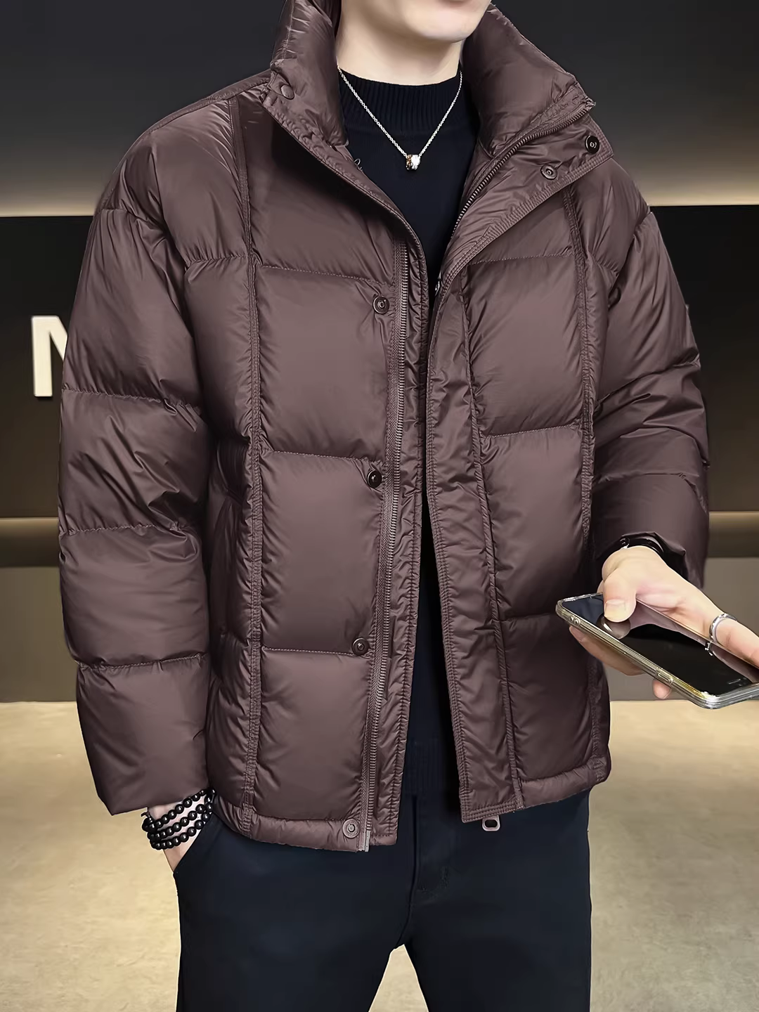 Áo khoác phao cổ đứng Puff Cloud dành cho nam, kiểu mới mùa đông 2025, áo khoác phao ngắn dày dặn, dáng rộng.