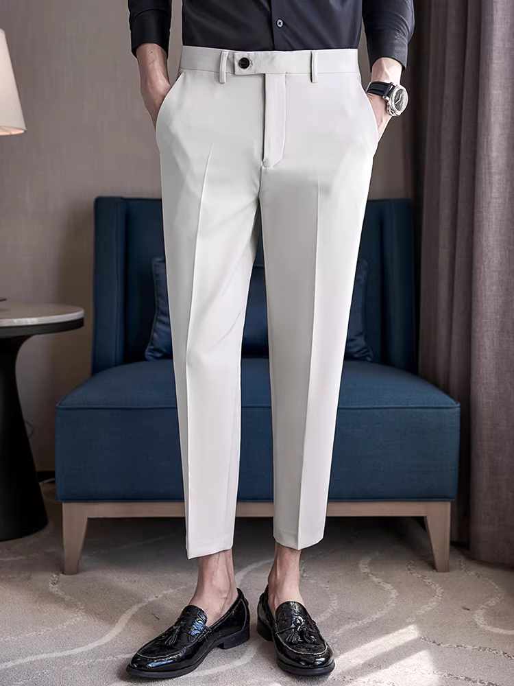 Quần nam ống lửng hè 2025 màu trơn đa năng mát mẻ thoáng khí thoải mái thời trang ôm dáng 9 phần quần thường ngày