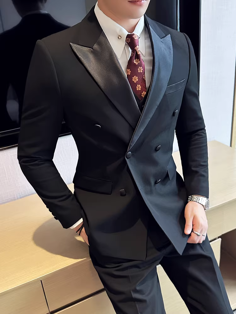 Bộ vest nam hai hàng khuy, kiểu dáng Anh cao cấp, ôm dáng, vest cưới chú rể, vest công sở lịch lãm, bộ ba món