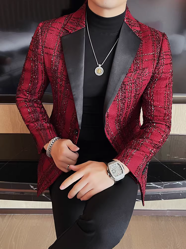 Áo blazer nam phối màu thời thượng, phong cách cao cấp, dáng ôm, dễ chăm sóc, kiểu dáng áo vest thường ngày.