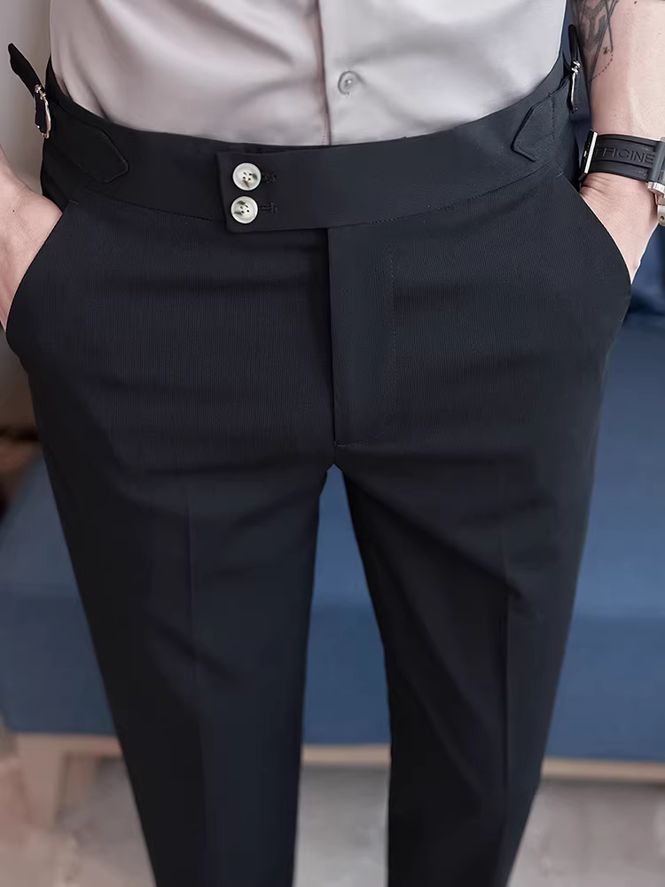 Quần âu nam Naples chín điểm, cao cấp, chất liệu cứng cáp và mềm mại, kiểu dáng ôm sát, dễ chăm sóc, chống nhăn.