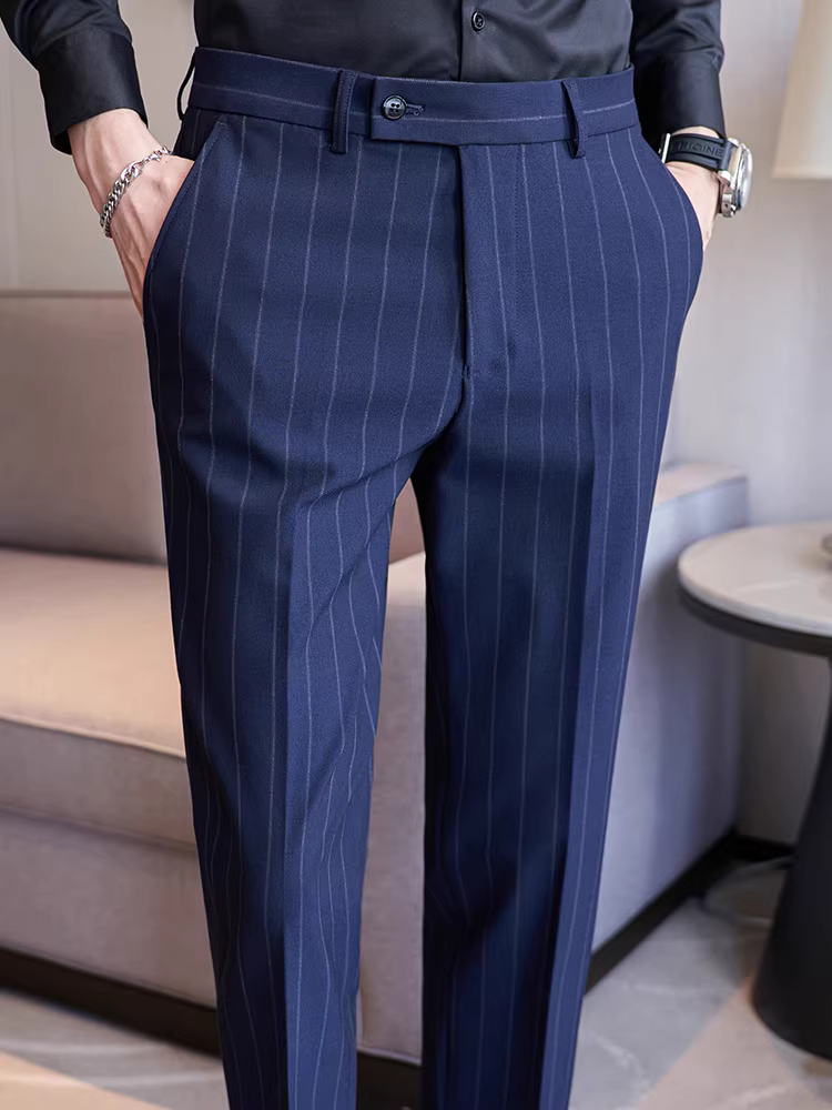 Quần âu nam cao cấp kẻ sọc, kiểu dáng ôm body xu hướng mới thu đông 2024, quần âu kiểu Anh lịch lãm, quần âu thường ngày