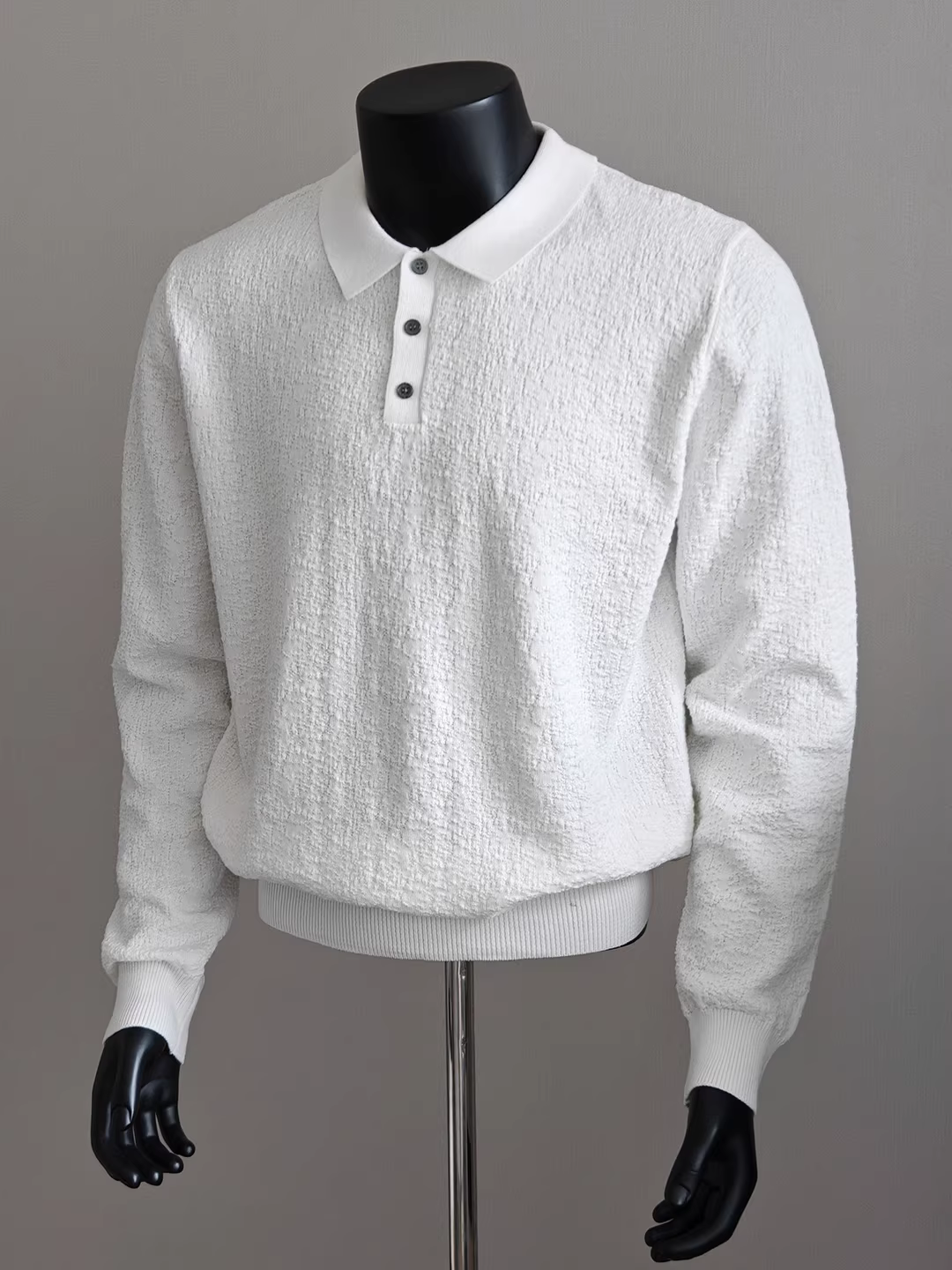 Áo len nam dáng ôm, chất liệu dệt kim xếp ly cổ điển, đa năng, tay dài, cổ trụ, thu đông 2025 mới