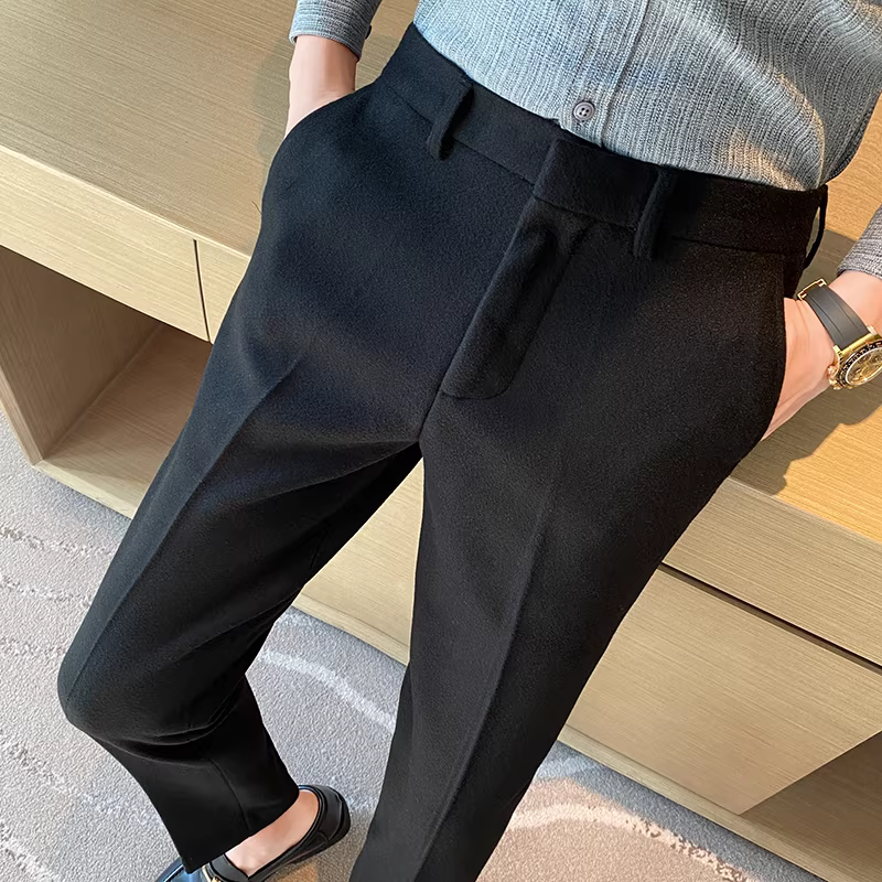 Quần len dày mùa thu đông dành cho nam, quần dài dáng ôm lịch sự, quần âu kiểu dáng Hàn Quốc thời thượng, quần len.