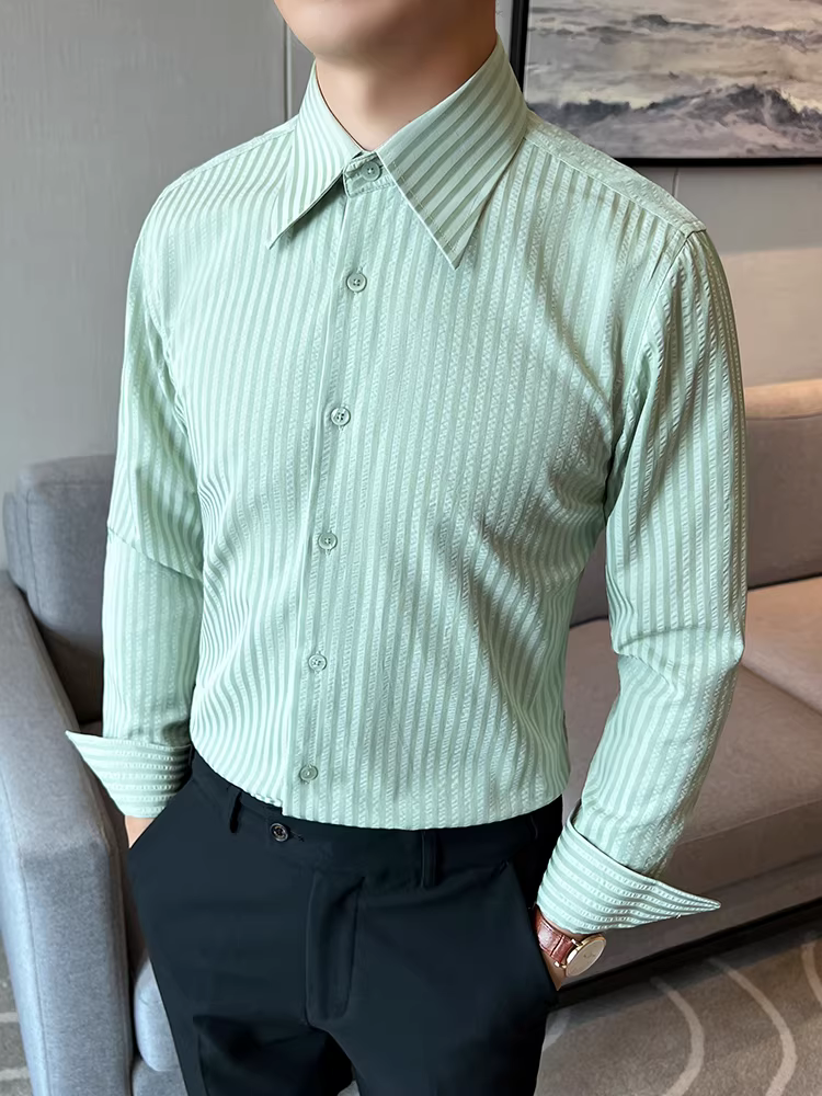 Áo sơ mi nam cổ nhọn kiểu Pháp, tay dài, phong cách công sở giản dị, cao cấp, ôm dáng, đẹp trai, áo trẻ trung đa năng