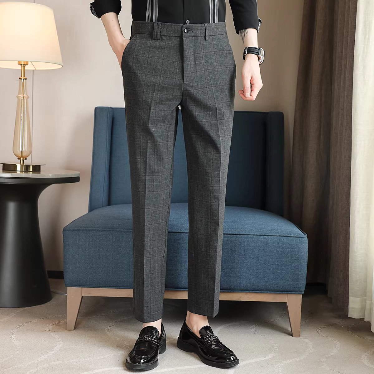 Quần âu kẻ sọc nam, quần âu cao cấp, dáng ôm, quần vest công sở lịch lãm, quần dài đa năng và sành điệu.