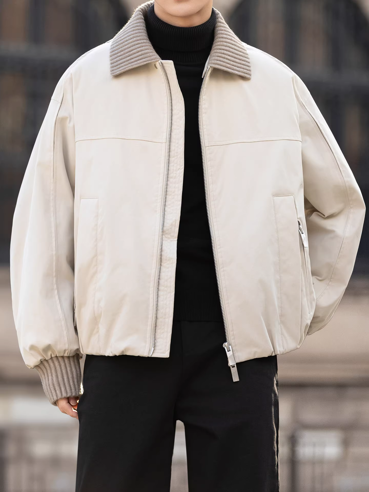 Áo khoác nam phối len cao cấp 90%, kiểu dáng mới mùa đông 2025, dáng rộng, ngắn, dày dặn.