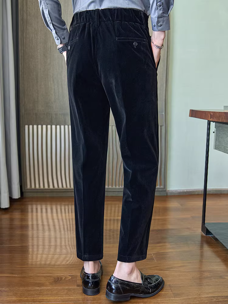 Quần nhung dày cao cấp dành cho nam, mùa thu đông, kiểu dáng công sở lịch sự, lưng thun, dáng thẳng kiểu Naples.