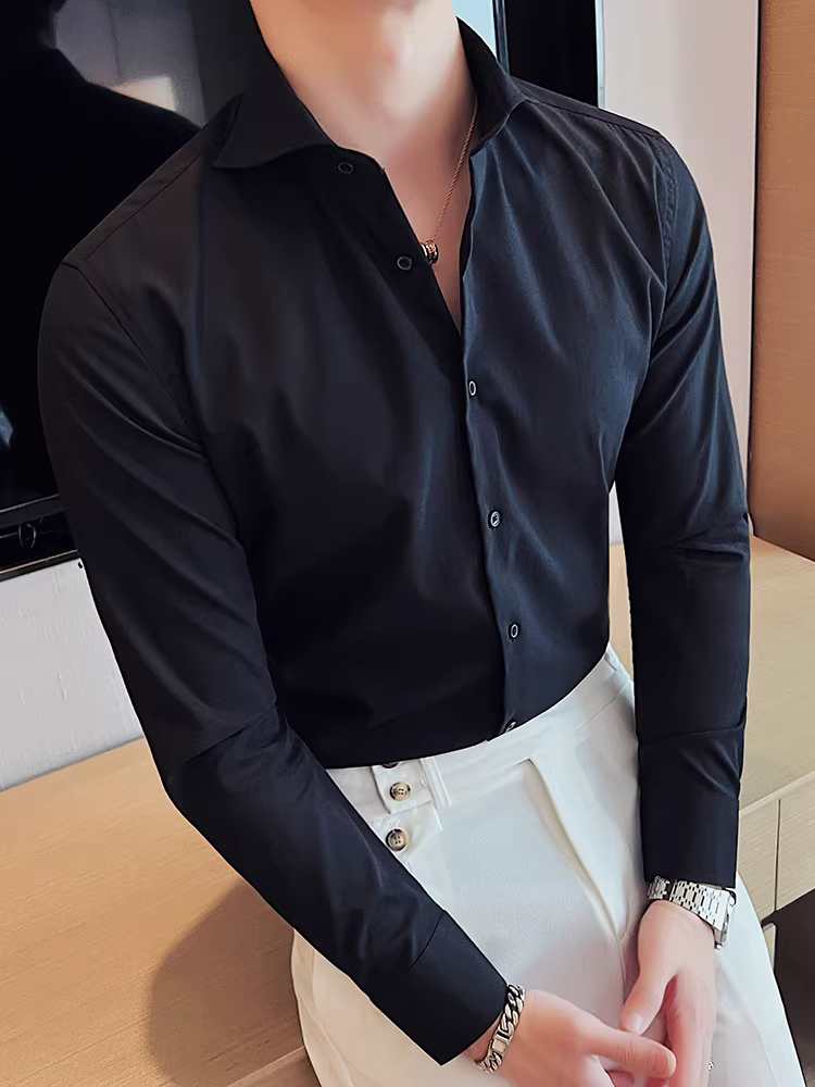 Áo sơ mi nam cổ Windsor một đường may, tay dài, kiểu mới xuân thu 2024, cao cấp, lịch lãm, lịch sự, đẹp trai