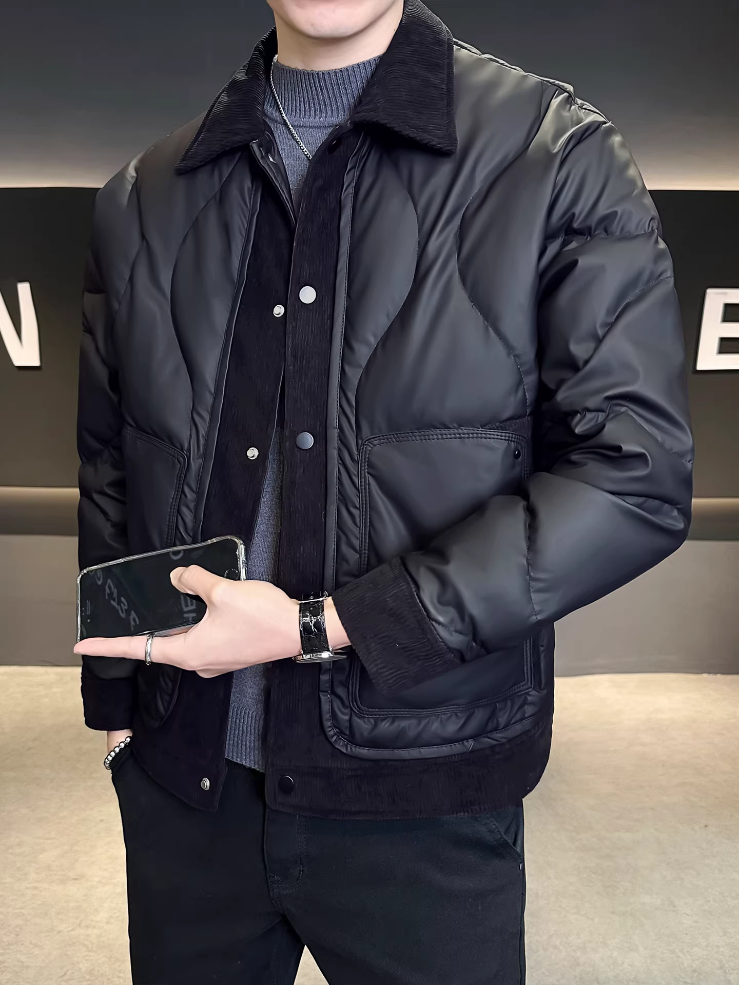 Áo khoác phao nhẹ cao cấp 90% lông vũ dành cho nam, kiểu mới mùa đông 2025, đa năng và thời trang, phối vải cổ áo.