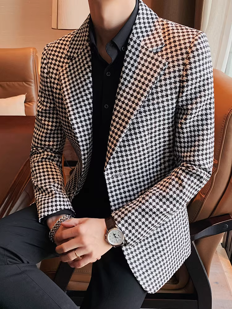 Áo blazer kẻ caro nam, kiểu mới thu đông 2025, thời trang, ôm dáng, lịch lãm, phong cách công sở lịch sự, không nhăn, dễ chăm sóc.