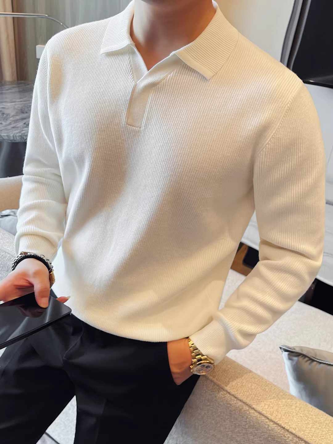 Áo len dệt kim dày cho nam, kiểu dáng mới, ôm dáng, áo len dệt kim lịch sự, thích hợp làm lớp lót.