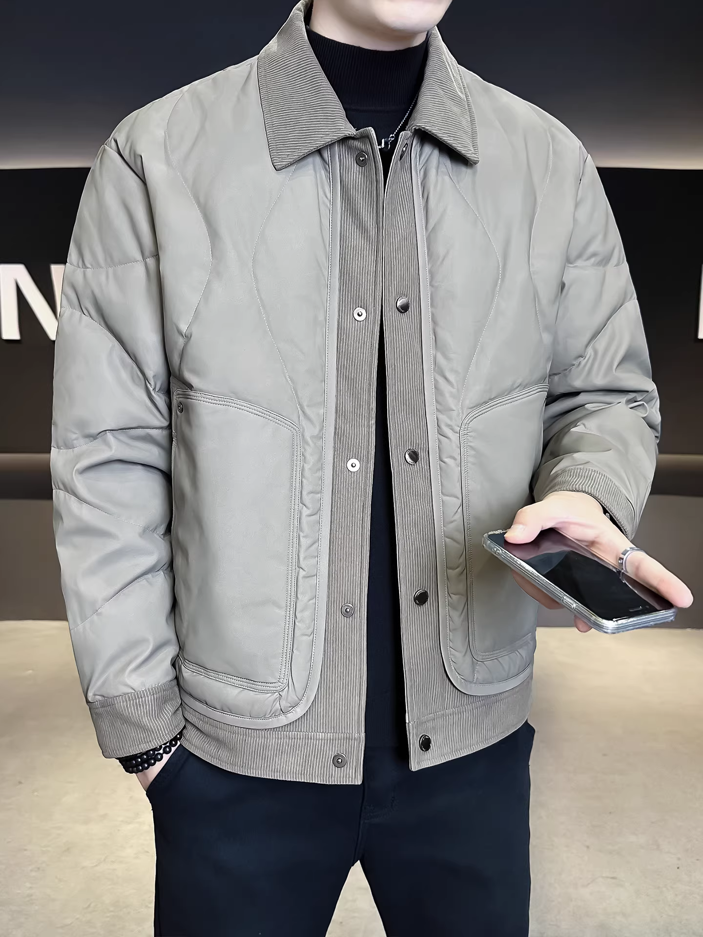 Áo khoác phao nhẹ cao cấp 90% lông vũ dành cho nam, kiểu mới mùa đông 2025, đa năng và thời trang, phối vải cổ áo.