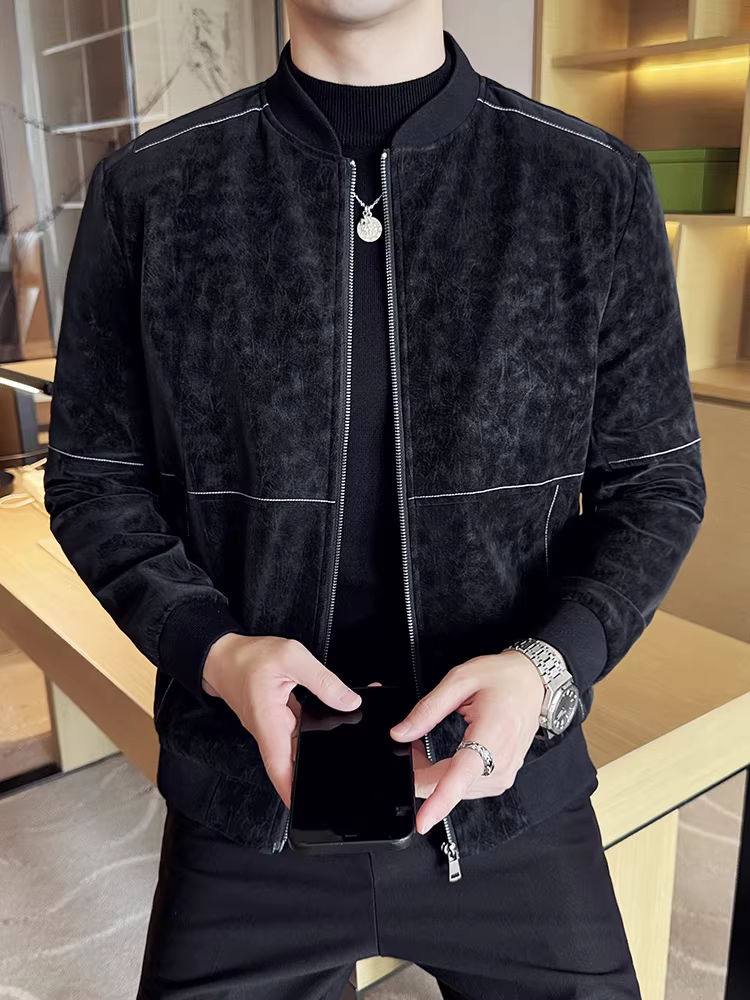 Áo khoác da cổ đứng cao cấp dành cho nam, thời trang thu đông 2024 mới, kiểu dáng đẹp trai, cá tính, thời thượng