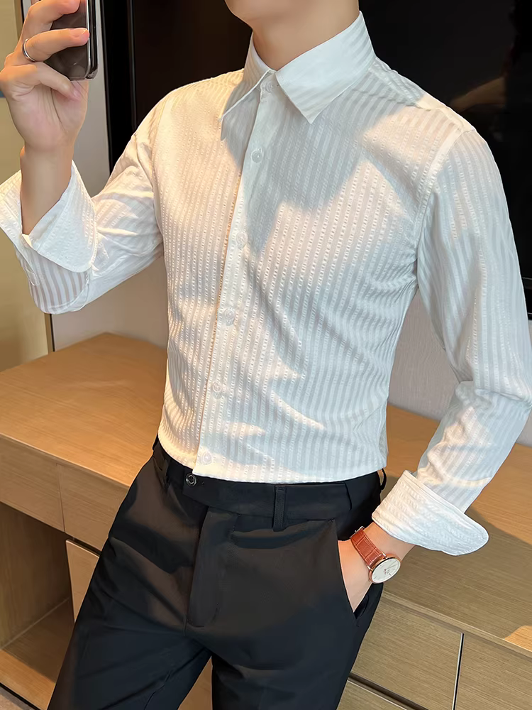 Áo sơ mi nam cổ nhọn kiểu Pháp, tay dài, phong cách công sở giản dị, cao cấp, ôm dáng, đẹp trai, áo trẻ trung đa năng