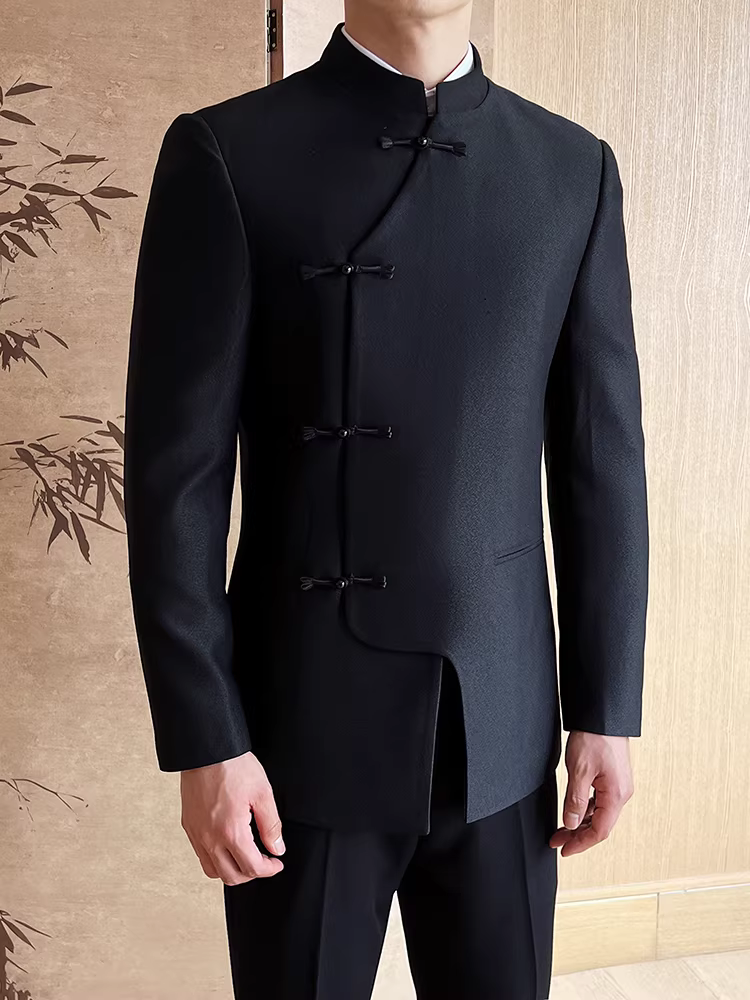 Bộ vest nam cổ đứng kiểu Trung Quốc, phong cách công sở lịch lãm, đa năng, thời trang, thích hợp dự tiệc, vest chú rể cưới