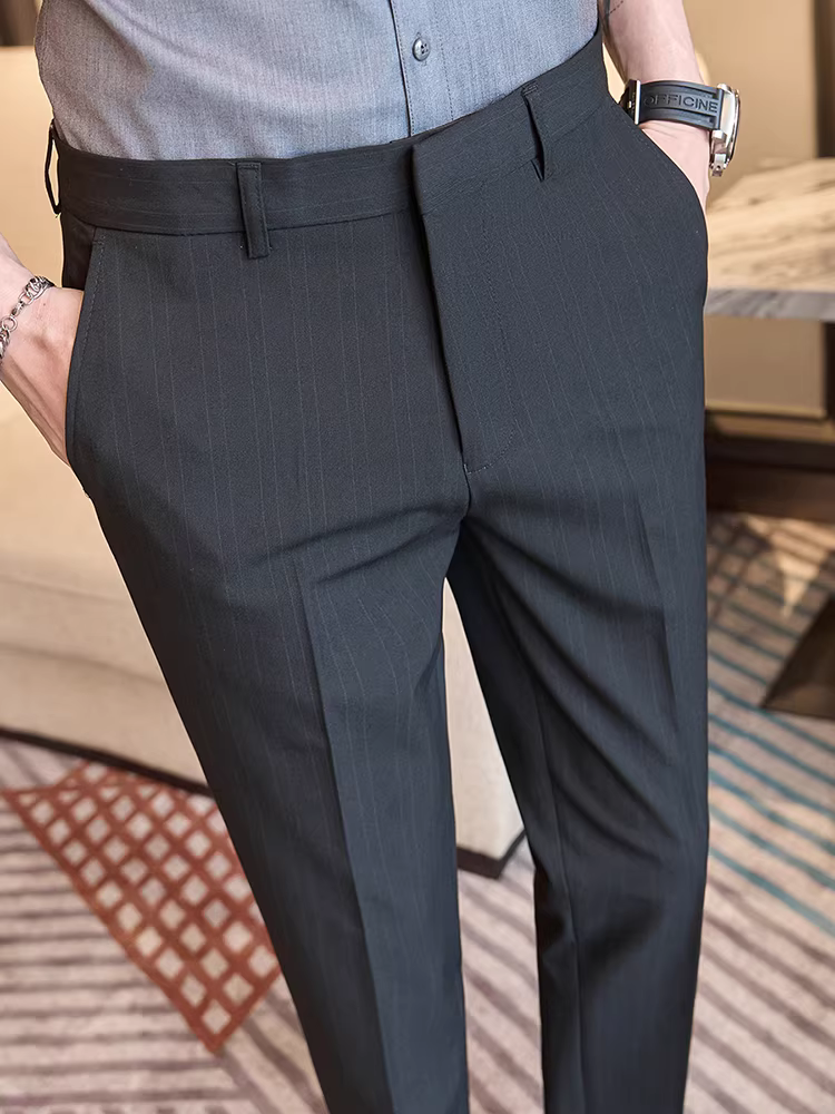 Quần âu nam kẻ sọc, quần dài cao cấp, phong cách Anh quốc thời thượng, quần âu kiểu dáng ôm body, quần âu công sở ống côn.