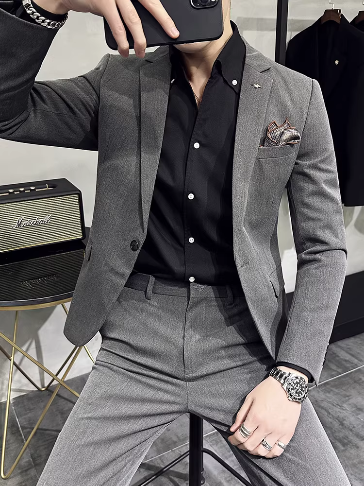 Bộ vest cao cấp dành cho nam giới, phong cách công sở lịch lãm, kiểu dáng Anh, ôm dáng, thời thượng, bộ vest chú rể, bộ vest cưới, bộ vest ba mảnh