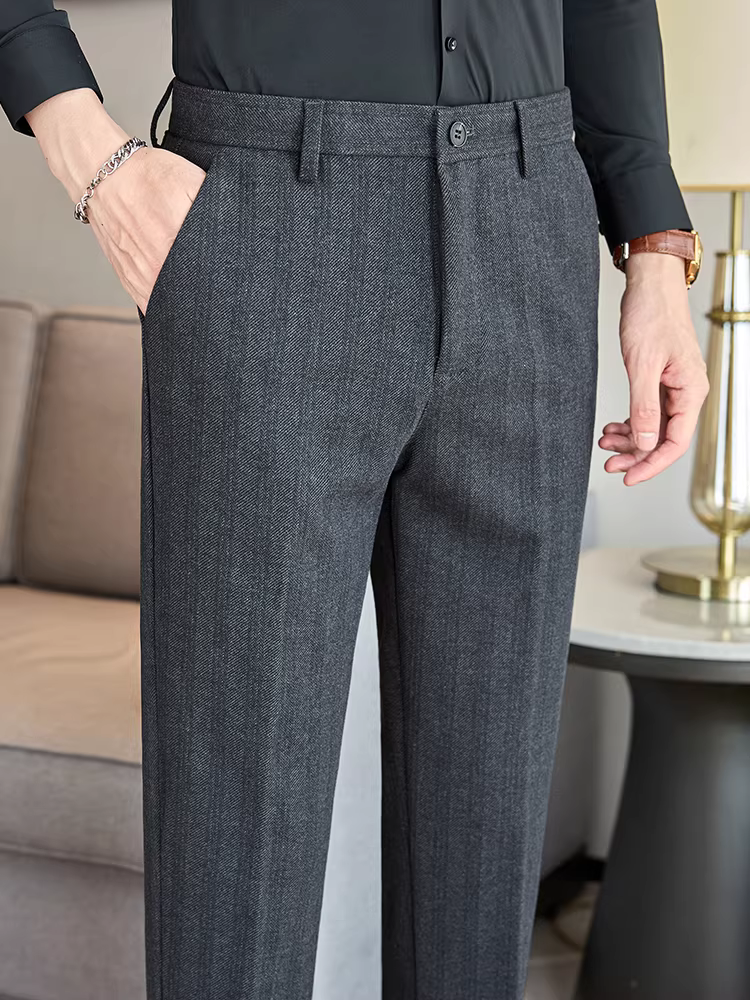 Quần âu nam len chín phần, kiểu mới thu đông 2024, cao cấp ôm dáng, kiểu dáng thanh lịch, chất liệu vải chải mềm mại.