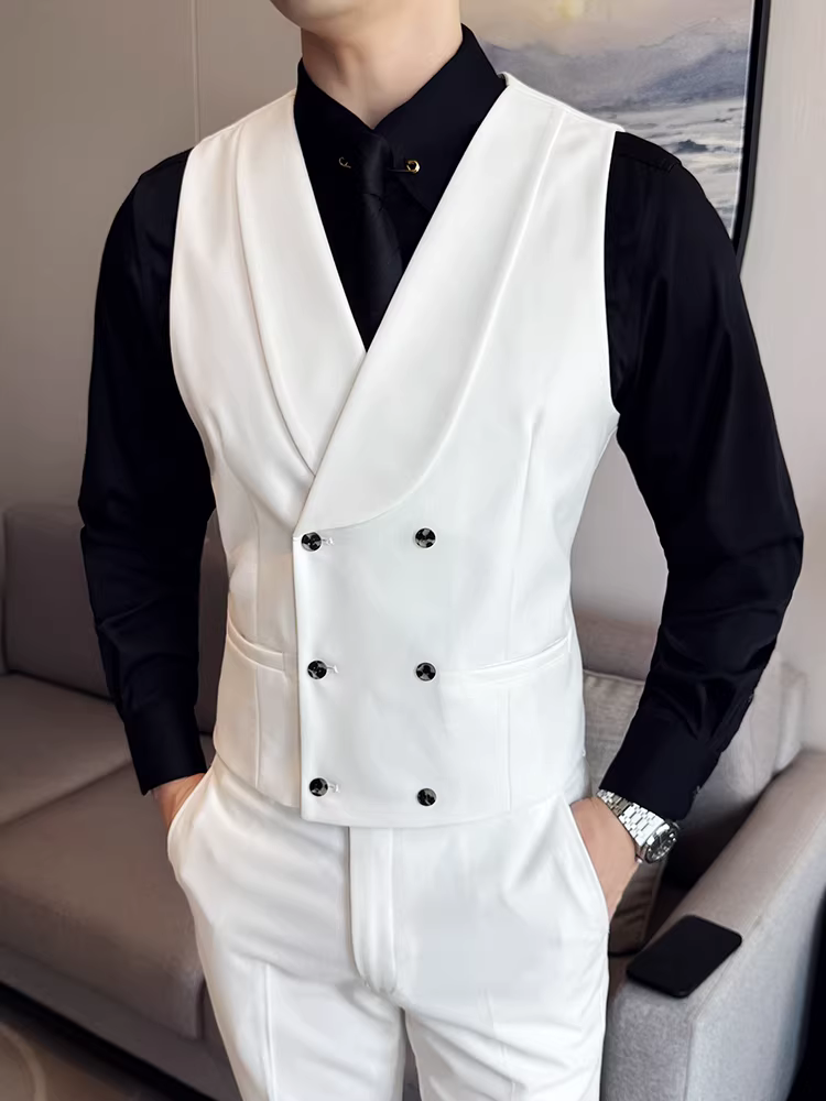 Áo vest nam cao cấp hai hàng khuy, vest công sở, trang phục công sở lịch sự, kiểu dáng ôm body, vest chú rể và phù rể