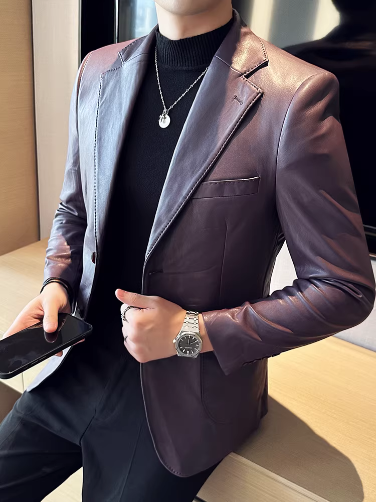 Áo khoác da nam, kiểu xuân thu mới, phiên bản cao cấp Hàn Quốc, dáng ôm, sành điệu, lịch sự, đa năng.