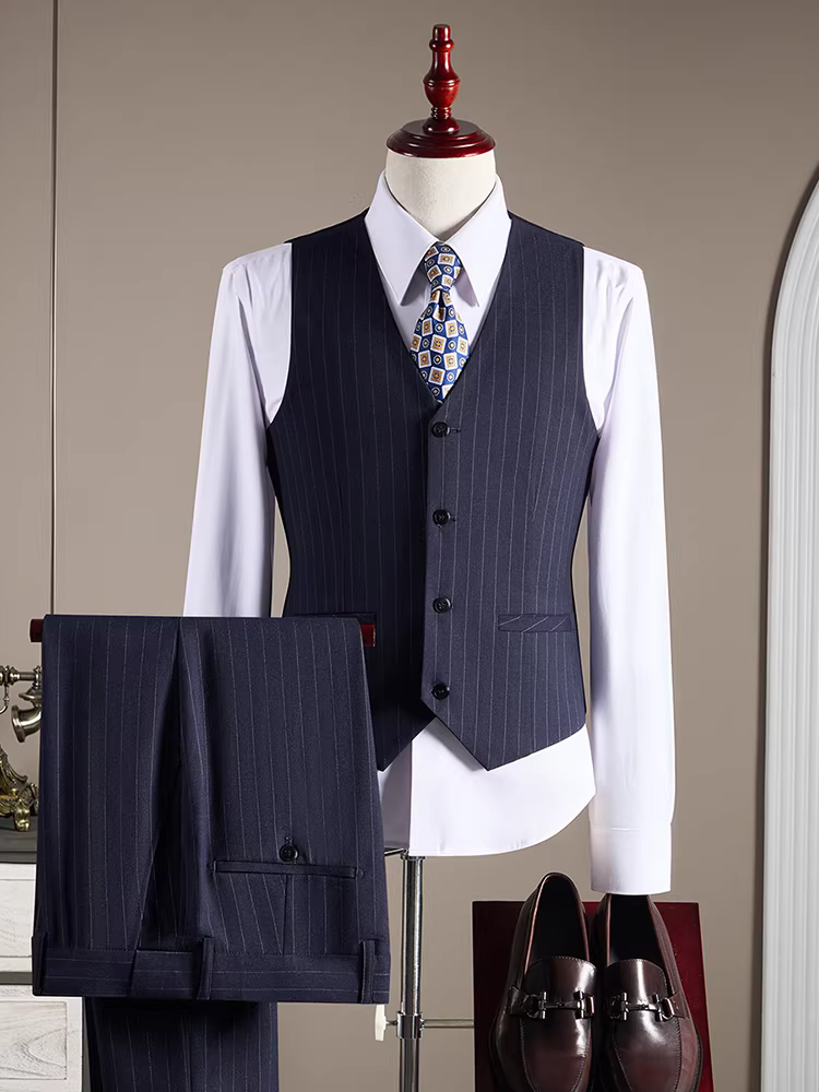 Bộ vest kẻ sọc cho chú rể, vest nam, trang phục công sở lịch sự, trang phục dạ hội, vest ôm dáng, vest size lớn