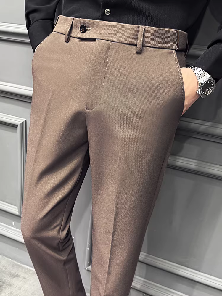 Quần âu nam lưng thun, kiểu dáng xu hướng mới mùa thu 2025, chất lượng cao, ôm dáng, kiểu dáng thanh lịch, thích hợp cho công việc.