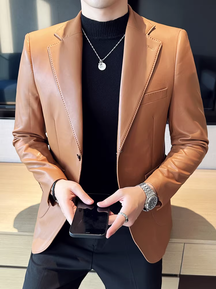 Áo khoác da nam, kiểu xuân thu mới, phiên bản cao cấp Hàn Quốc, dáng ôm, sành điệu, lịch sự, đa năng.