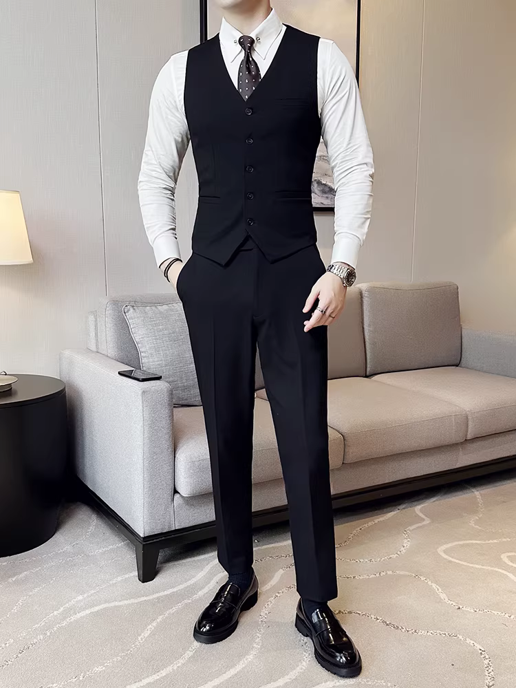Áo vest cổ chữ V cao cấp dành cho nam, dáng ôm vừa vặn, trang phục công sở thông thường, phong cách Anh, chú rể, đám cưới, bộ vest phù rể, bộ vest trang trọng