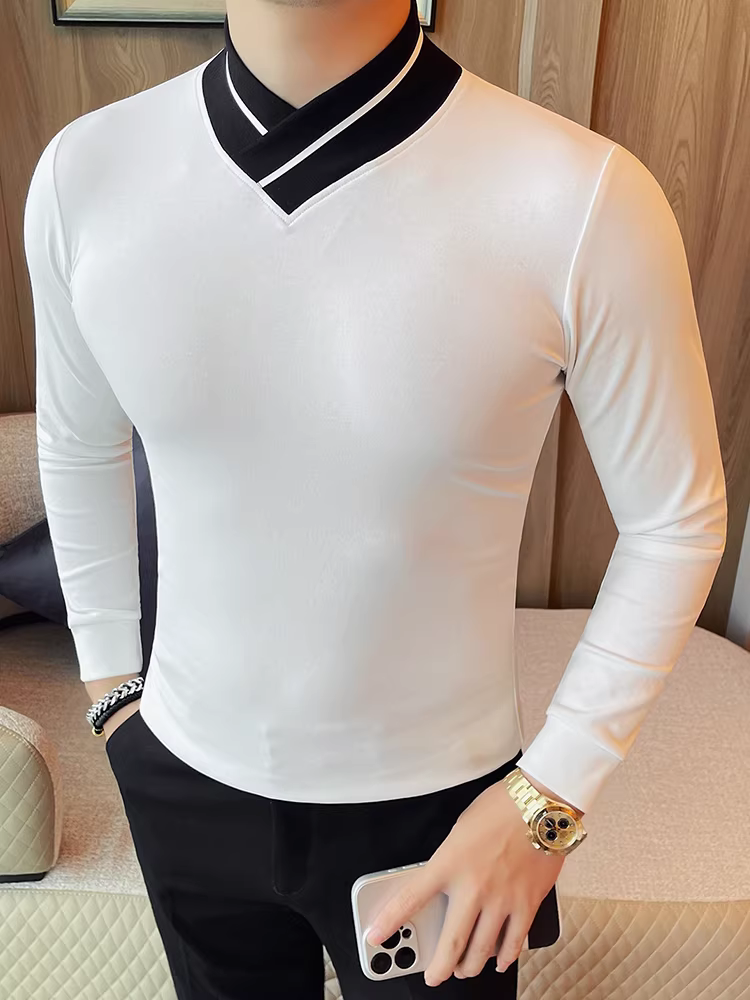 Áo thun nam cổ lọ nửa cao thiết kế thời trang thu đông 2025 chất lượng cao, ôm body, co giãn, tay dài