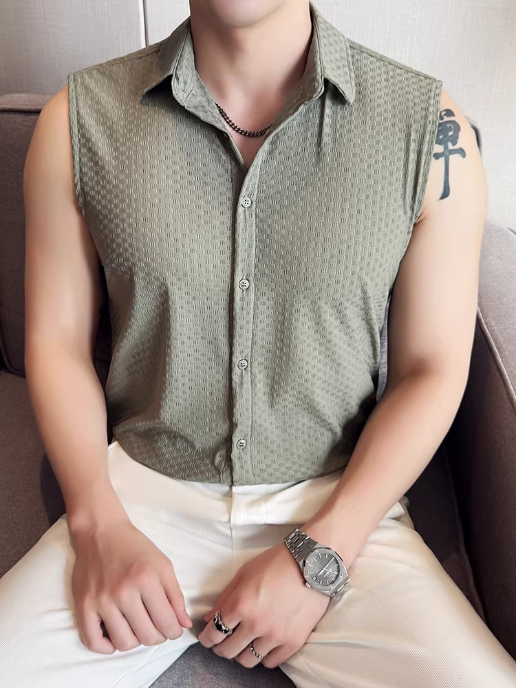 Áo ghi lê nam cao cấp không tay, xu hướng thời trang hè 2025 mới, mát mẻ, thoải mái, thoáng khí.