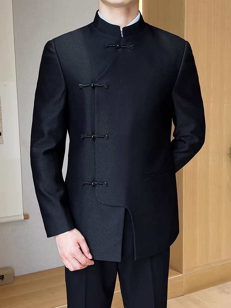 Bộ vest nam cổ đứng kiểu Trung Quốc, phong cách công sở lịch lãm, đa năng, thời trang, thích hợp dự tiệc, vest chú rể cưới