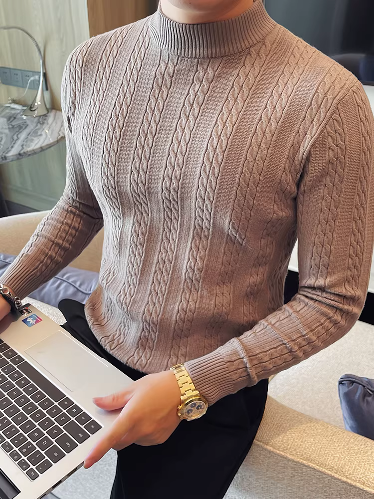 Áo len nam cổ lọ dày dặn, tay dài, kiểu dáng mới mùa thu đông, ôm body, đa năng, chất liệu len dệt kim cổ trung.