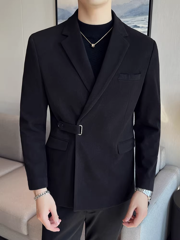 Áo khoác vest nam len, phiên bản dày dặn mùa thu đông, kiểu dáng ôm body cao cấp, cài khuy bên, đơn hàng nút, vest công sở lịch lãm.