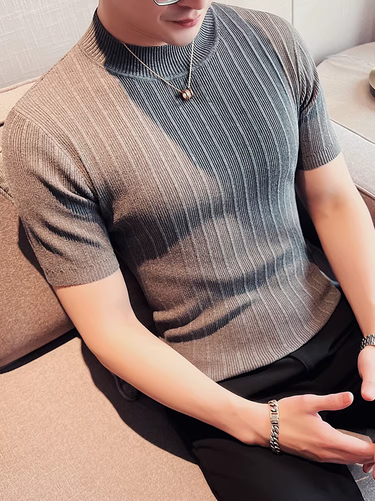 Áo len ngắn tay cổ cao nửa cổ mùa xuân thu dành cho nam, giản dị, đa năng, hợp thời trang, thời trang, cao cấp, đẹp trai, phong cách trưởng thành