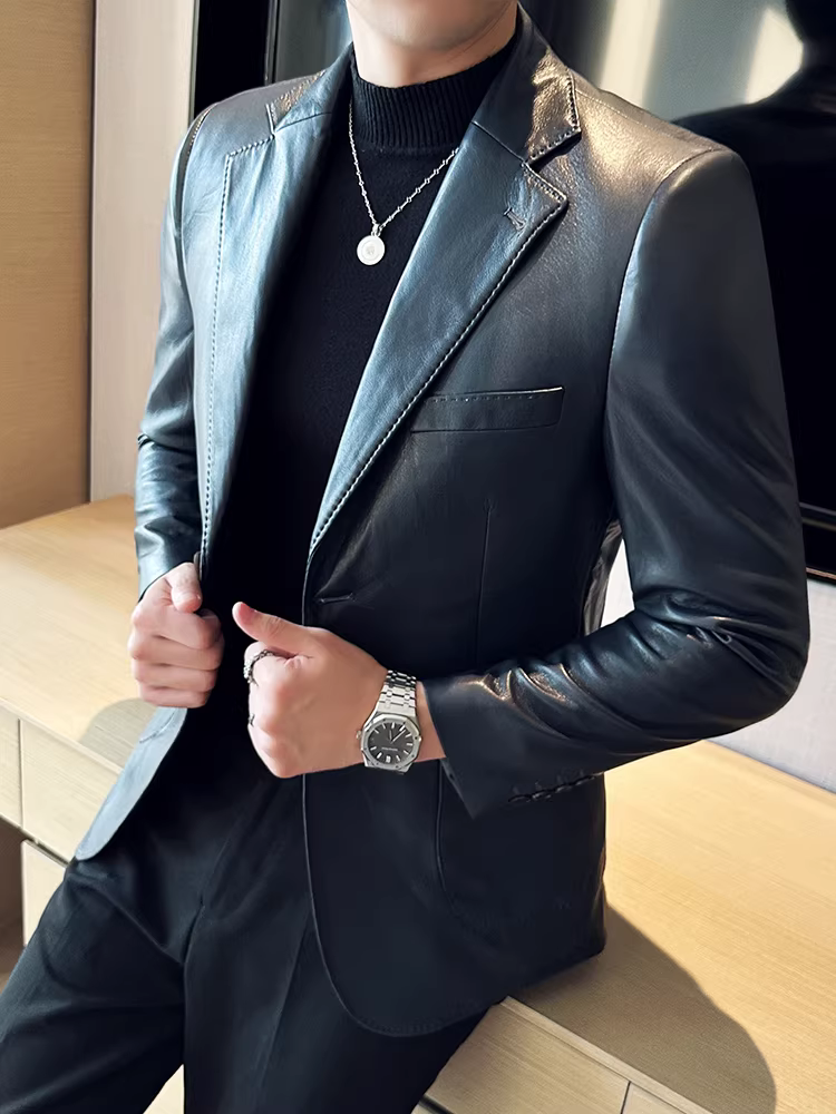 Áo khoác da nam, kiểu xuân thu mới, phiên bản cao cấp Hàn Quốc, dáng ôm, sành điệu, lịch sự, đa năng.